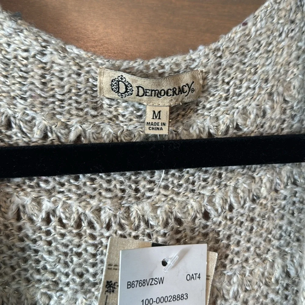 NWT Democracy Metallic Long Duster Cardigan Sweater Vest sleeveless belted Woven